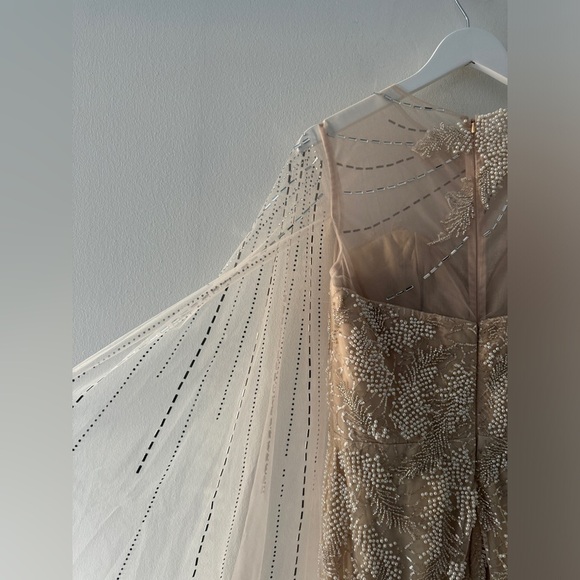 LARA Long Cape Beaded Gown in Champagne/Ivory 6 - Picture 8 of 11